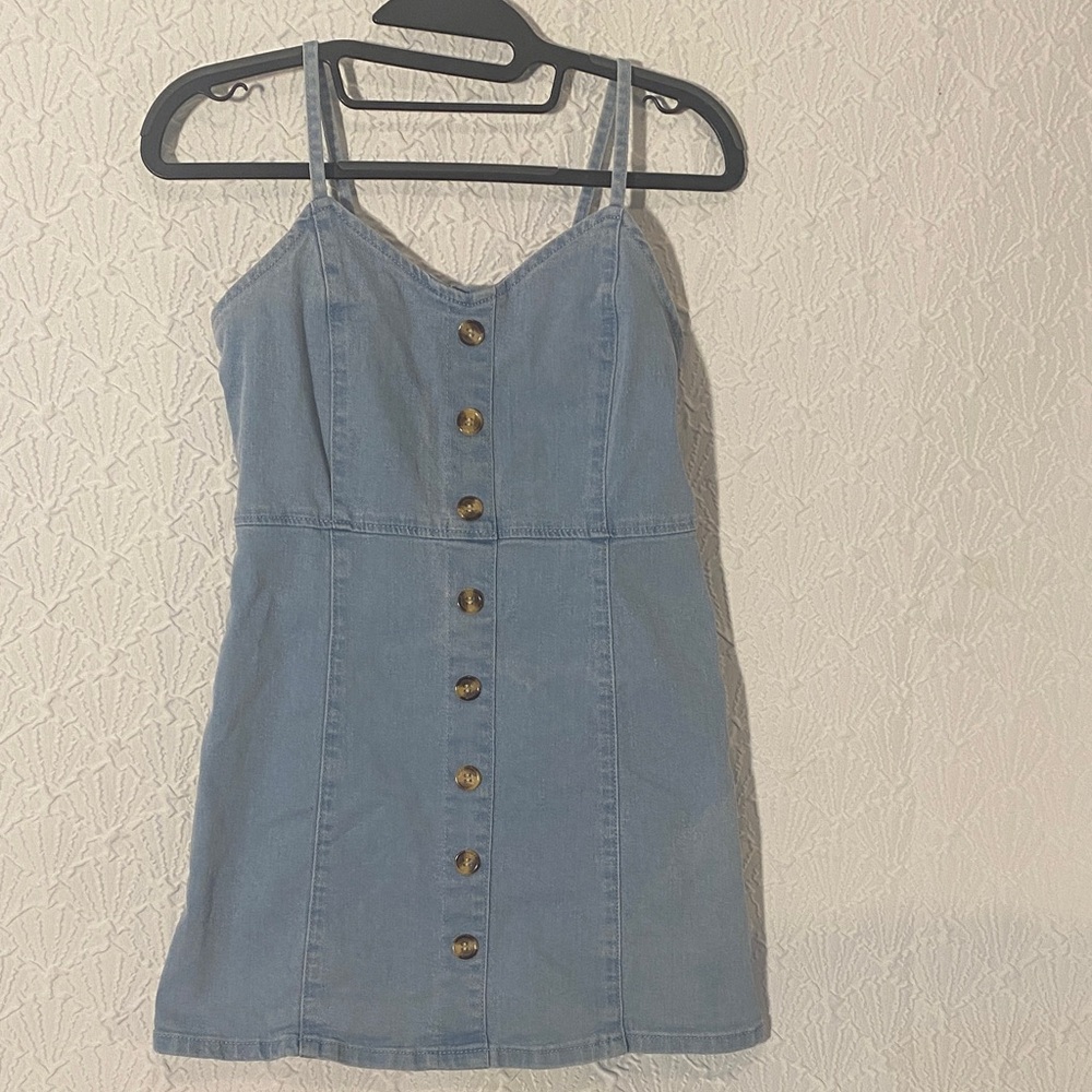 Maddie & Michelle Stylish Blue Button-Front Mini Dress Young Adult. Taylored